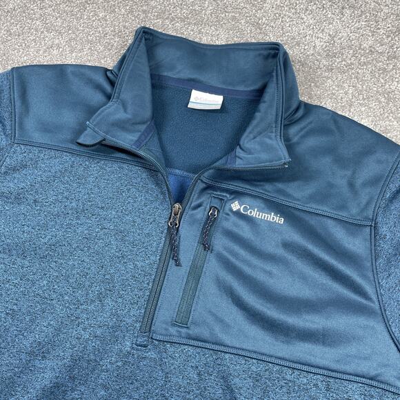 Columbia 1/4 Zip Pullover Mens Large Fleece Zip Pocket Stretch Outdoors Blue - Picture 1 of 12
